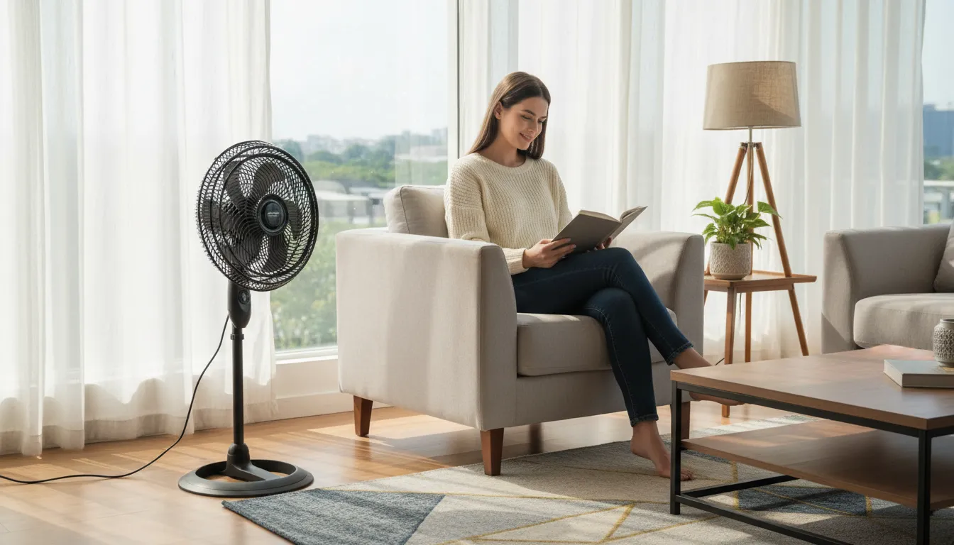 Qual ventilador de coluna tem base menor que 30cm para não ocupar espaço?